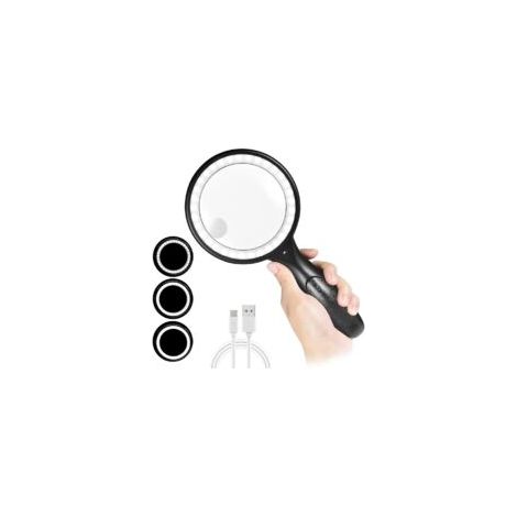 Lupa de lectura, lupa LED 60X/30X con luz, recargable por USB, 3 modos de iluminación, lupa iluminada para lectura - Crezuo