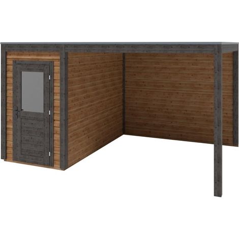 Abri de jardin en bois Veya 4.56x3.09m - 14.09m2 - Ep. 28mm - Traité (1/3)