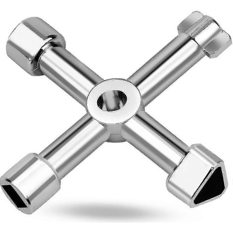 Clé en croix multifonctionnelle 4 en 1, alliage de zinc, format compact pour armoires électriques et vannes - 5,5 x 5,5 cm (1/5)