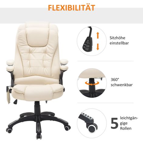 Fauteuil de bureau massant avec fonction chauffante, réglable en hauteur, fonction basculante, blanc crème + noir (1/5)