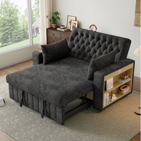 Canapé-lit 140x137x84 cm en chenille gris, convertible avec rangement, pour petit salon – MEUBLIV (1/5)