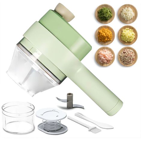 Hachoir Électrique Portable 4 en 1 - Cuisine Vert USB - ABS+PP+PC avec Couteaux Inox 1500mAH (1/5)