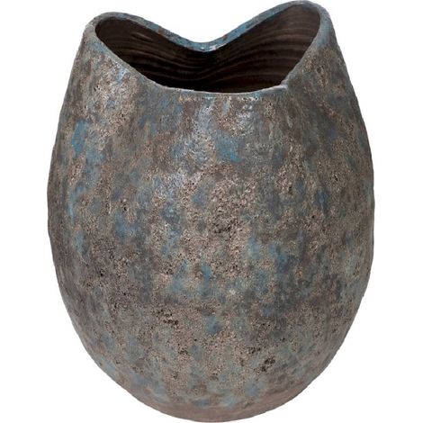 Pot de fleurs antique en terre cuite bleue décoratif - bleu patiné effet vieilli
