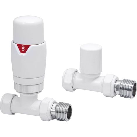Heatwave Prime White Straight Thermostatic Radiator Valve Set