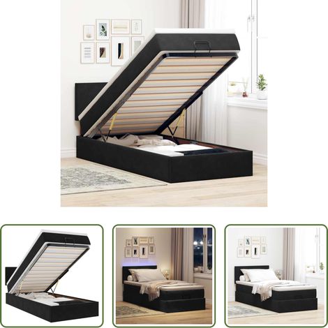 Matratze mit LED - Ottomane Bett mit Matratze & LEDs Schwarz 80x200 cm Samt (1/5)