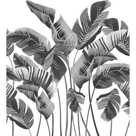 papier peint panoramique grandes feuilles de bananier noir et blanc  - ESTAhome (1/5)