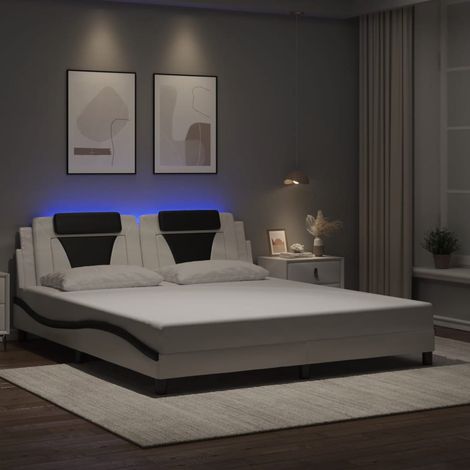 Bettgestell "Viana" mit LED ohne Matratze Weiß und Schwarz 180x200 cm (1/5)