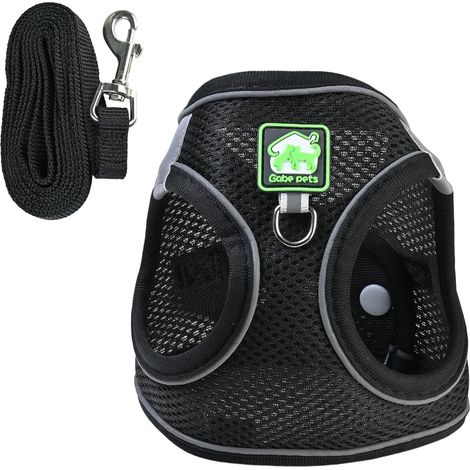 Harnais pour Chien avec Laisse De 1,5 M Maille Respirante Bandes Réfléchissantes Harnais Chiot pour Petits Chiens Noir S (1/5)