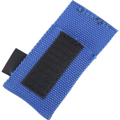 Étui de plongée bleu avec fixation velcro et coupe-corde intégré pour équipement technique. (1/5)