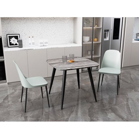 Aspen Tapered Legs Square Dining Table and 2 Duo Plastic Seat Chairs with Metal Legs - Grey/Black - Flat Packed