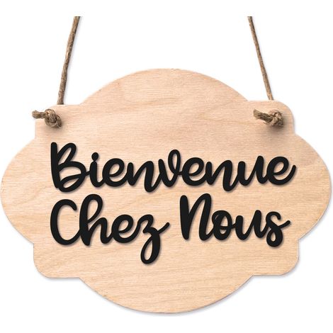 Plaque de porte en bois avec ventouse et cordelette Panneau ouvert fermé, pancarte toilettes, salle de bain.- Bois clair - Bienvenue chez nous