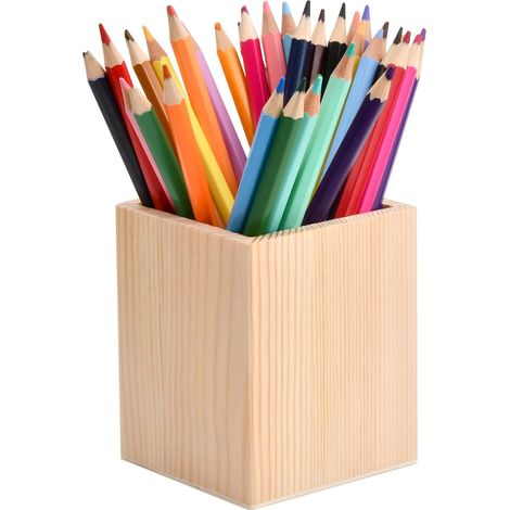 Portalápices cuadrado de madera, portalápices de escritorio de madera, organizador de lápices, portalápices para guardar pinceles de pintura, manualidades, maquillaje, escuela, oficina y hogar. (1/4)