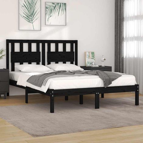 Lit adulte Contemporain Cadre de lit Noir Bois de pin massif 200x200 cm 98493 (1/5)