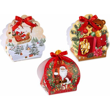 Petites boîtes de Noël en papier en forme de boule avec nœud rouge, lot de 12, 17 x 13 x H. 18 cm