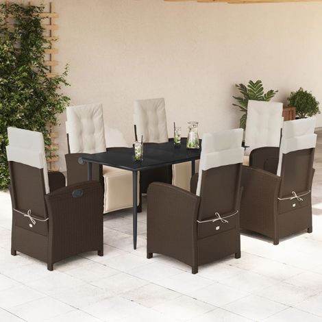 7-tlg. Garten-Essgruppe mit Kissen Braun Poly Rattan (1/5)
