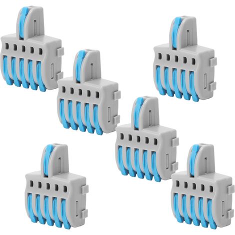 20 connecteurs rapides SPL 1 entrée 5 sorties, répartiteur à poussoir, bornes de fil en cuivre et PC (bleu) (1/5)