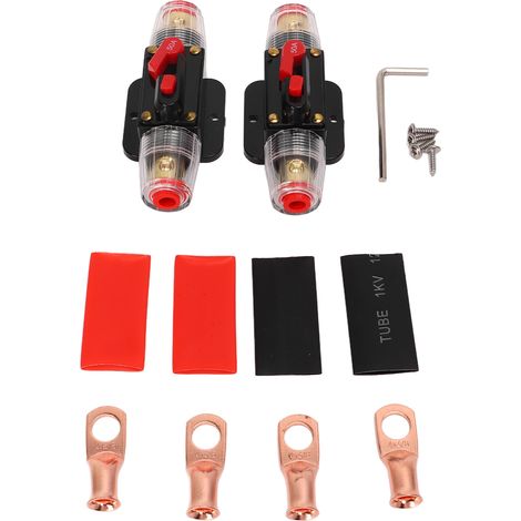 Disjoncteur automatique 12-24V avec bouton de réarmement manuel, porte-fusible, cosses batterie, gaines thermorétractables pour auto bateau audio 50A (1/5)