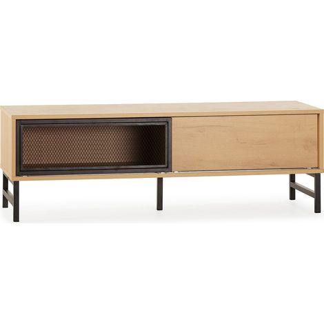 Meuble TV Isis 2 portes en chêne et métal noir 120 cm (1/5)