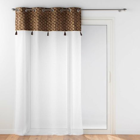 Voilage grande hauteur 140 x 280 cm voile sablé + haut velours Evie Choco (1/3)