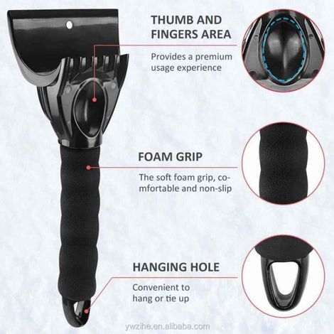 Grattoir à glace raclette à neige pour voiture avec poignée antidérapante Le noir (1/5)