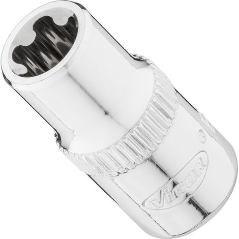 VIGOR Steckschlüsseleinsatz, 1/4 (6,3 mm) Vierkant hohl, Außenprofil mit 5 abgerundeten Flanken (TORX-ähnlich), SW E8+ (1/2)