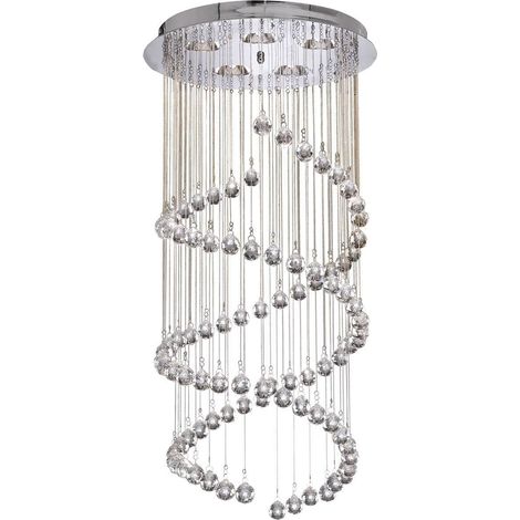 Searchlight Hallway - Luminaire suspendu à 5 ampoules en spirale, chrome avec cristaux, G9