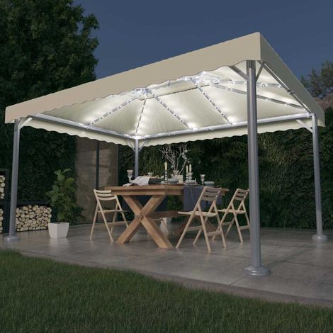 Tonnelle de Jardin Tente de réception - Rapide à Installer avec guirlande lumineuse à LED 4x3 m Crème Aluminium BV719656 - BonneVie (1/5)