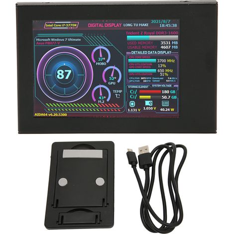Écran de surveillance PC USB 3,5 pouces IPS pour AIDA64 - Moniteur de température CPU, RAM et données système avec affichage dynamique