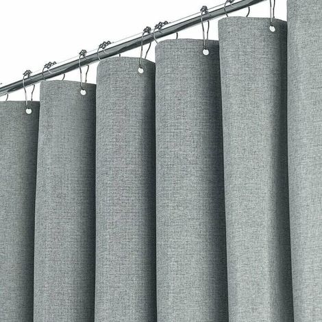 Tenda da doccia extra lunga, 180 x 240 cm, con trama effetto lino e 12 ganci in plastica, in classico tessuto di poliestere. (1/5)