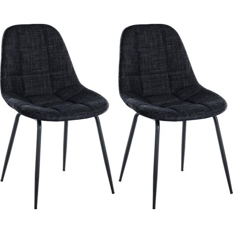 Set di 2 sedie da pranzo con cuciture decorative in tessuto nero e gambe in metallo 100007496