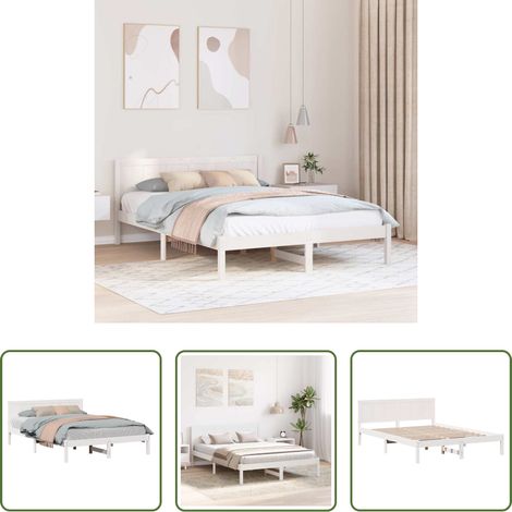 vidaXL Cadre de lit pin massif - Cadre de lit Blanc 160 x 200 cm Bois de pin massif (1/5)