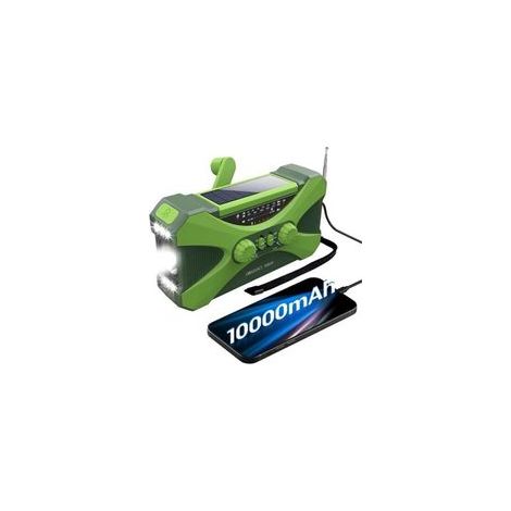 Radio d'urgence Solaire 10 000 Mah, Radio Portable à Manivelle avec Chargeur De TéLéPhone Et Lampe De Poche LED Verte (1/5)