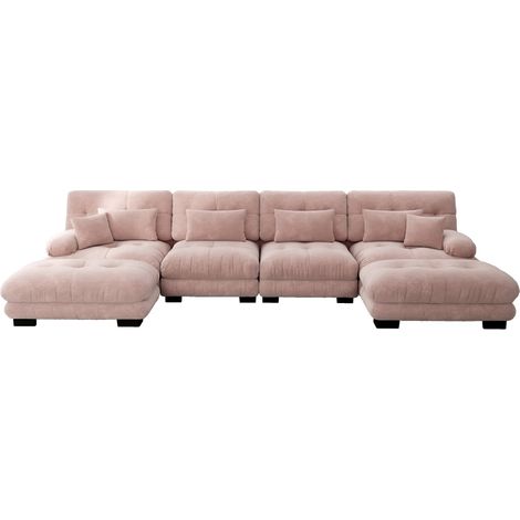 Modulares Ecksofa, U-förmiges Couch Set für Wohnzimmer, 4-Sitzer Komfortable Cloud Couches mit beweglichem Ottoman, DIY-Kombination, Chenille, Rosa (1/5)