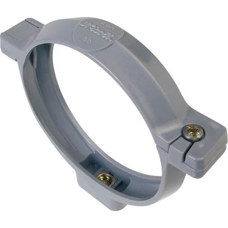 Nicoll – Collier de serrage à bride insert Ø80 – Fixation canalisations PVC – Corps polypropylène gris – Épaisseur 17mm – Pour Ø63 à 140mm