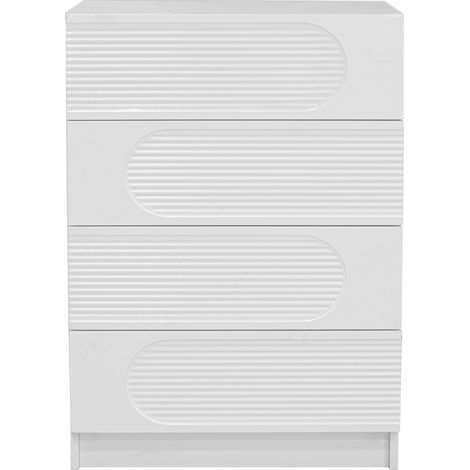 ELVMI Kommode mit 4 Schubladen und Vollauszug, Hochglanz-Fronten für Schlafzimmer Büro Wohnzimmer aus MDF 60 × 38.5 × 85 cm Weiß (1/5)