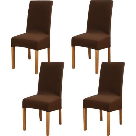 4 Pièces Housse de Chaise Salle à Manger Élastique, Marron Foncé (1/5)