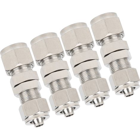 4 Pièces Raccord à Compression Ferrulé 2‑Touch Droit Bulkhead en Acier Inoxydable 304 10x6.5 mm (1/5)