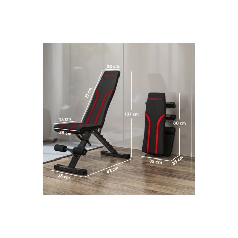 Banc de musculation pliable, dossier à 6 niveaux, assise à 4 niveaux, métal, rembourré, noir (1/5)