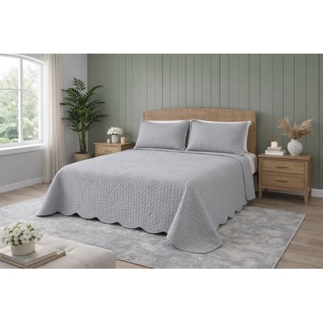 Copriletto Trapuntato Venezia Matrimoniale 250x250 Grigio – Microfibra Manopesca, Trapuntatura Quadretti, 100 g/m², Bordo a Onde (1/4)