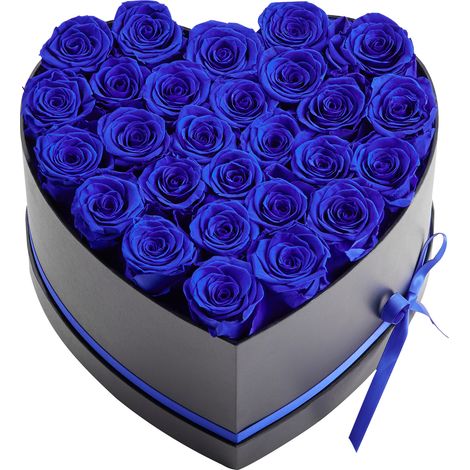 Mophorn Boîte en forme de cœur avec 27 roses préservées, bouquet de fleurs durables, cadeau idéal pour femme, mère, sœur, grand-mère, amie, pour anniversaire, Saint-Valentin, Noël, en bleu royal