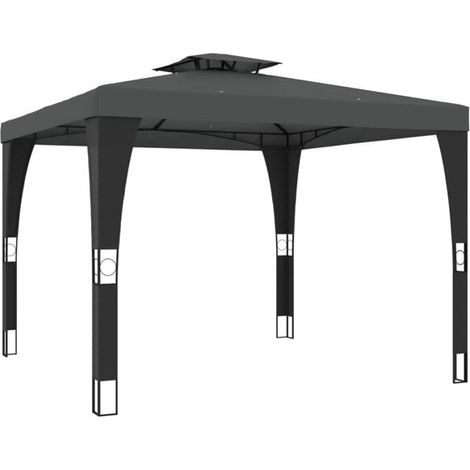 Pergola à double toit gris anthracite, 2,98 x 2,98 mètres, structure en acier. (1/5)