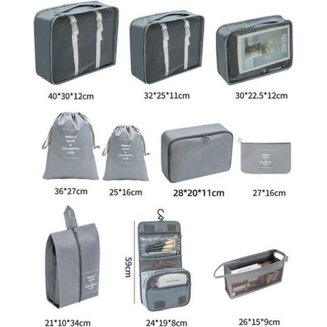 Lot de 10 Cubes de rangement,Sacs de voyage,Organisateur valise,Gris,Voyage d'affaires (1/4)