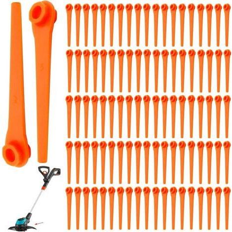 Lot de 100 lames de rechange en plastique pour tondeuse à gazon Gardena 9823 9825 9820 9821 Orange 70 mm (1/4)