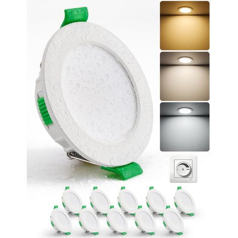 Spot LED Encastrable 55mm - 68mm Trou, 4W Extra Plat Spots de Plafond Salle de Bain, Blanc Chaud 2700K Neutre 4000K Froid 6000K Reglable, IP44 Etanche, Lot de 10