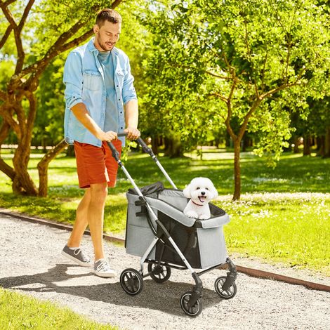 Cochecito para Mascotas Ligero y Plegable para Perros Pequeños con Ventilación Óptima 80x48,5x106 cm Gris y Plata (1/5)