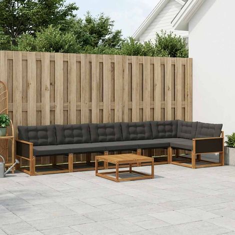 vidaXL Set di divani da esterno con cuscino 7 pcs Naturale e Nero (1/4)