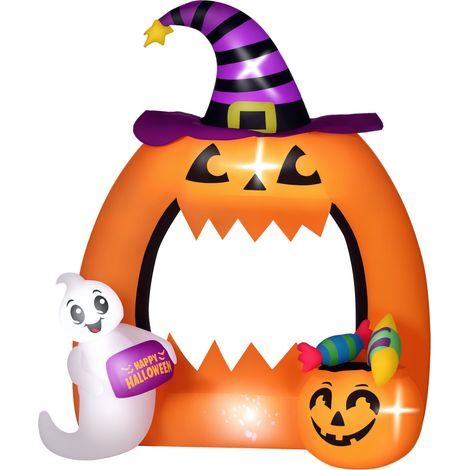 Arche de citrouille gonflable d'Halloween 150 cm avec fantôme mignon décoration gonflable d'Halloween avec lumières LED (1/5)