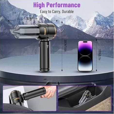 4-in-1 Akku-Handstaubsauger, 22.000 Pa, 3 Geschwindigkeitsstufen, Mini-Autostaubsauger mit bürstenlosem Motor, Gebläse, Druckluft, 6000 mAh, für Büro und Zuhause (1/5)