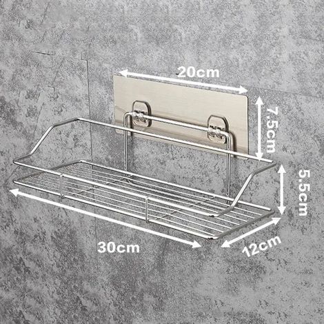 (M) Étagère de rangement murale en acier inoxydable pour salle de bain, cuisine, salle de bain et toilettes, sans perçage. (1/5)