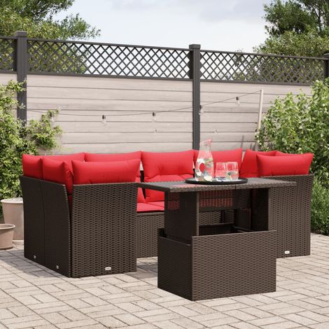 7-teiliges Gartensofa-Set mit Kissen, braun, Polyrattan (1/5)